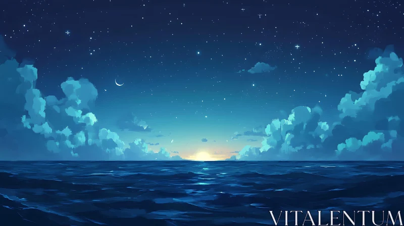 Starlit Ocean at Night AI Image