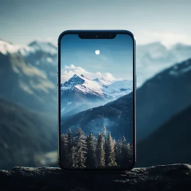 Serene Mountain Landscape Displayed on Phone