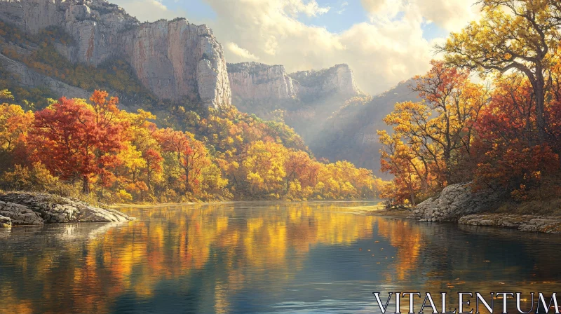 Tranquil Fall Scene by the River AI Image