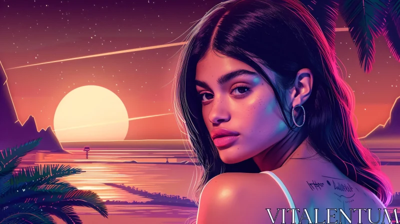 AI ART Kylie Jenner Tropical Sunset Portrait