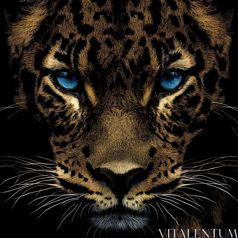 Leopard Face Close-Up with Blue Eyes AI Image