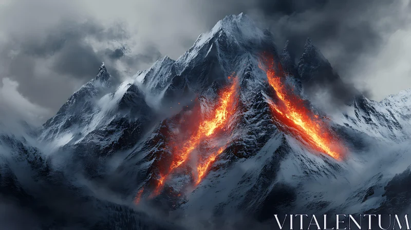 Mountain Inferno: A Dance of Fire and Ice AI Image