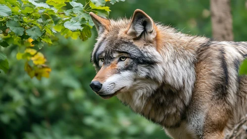 Contemplative Wolf in the Woods