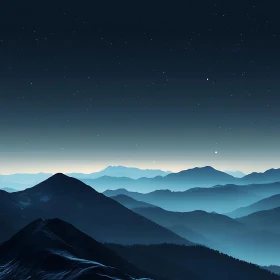 Blue Mountain Range Under Starry Sky