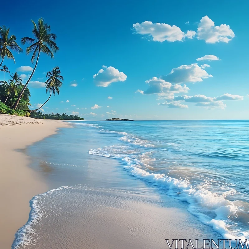 AI ART Idyllic Beach Scene with Palm Trees