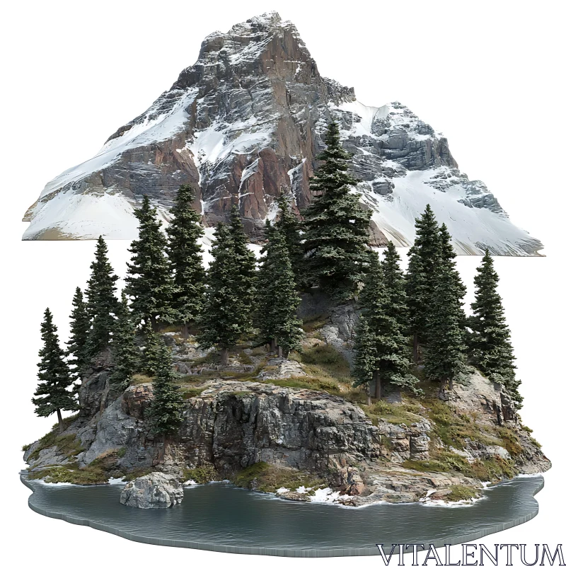 AI ART Snowy Mountain and Lake Vista