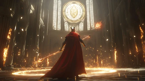 Magical Wizard in Ancient Hall