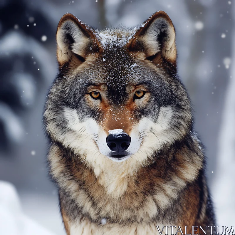 Winter Wolf Portrait, Snow-Covered Fur AI Image