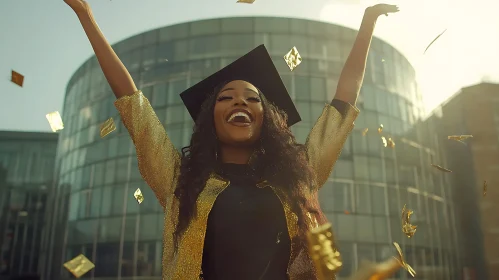 Joyful Graduate Celebrating Success with Confetti