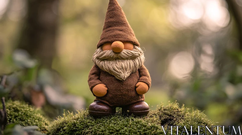 Whimsical Gnome Figurine on Moss AI Image