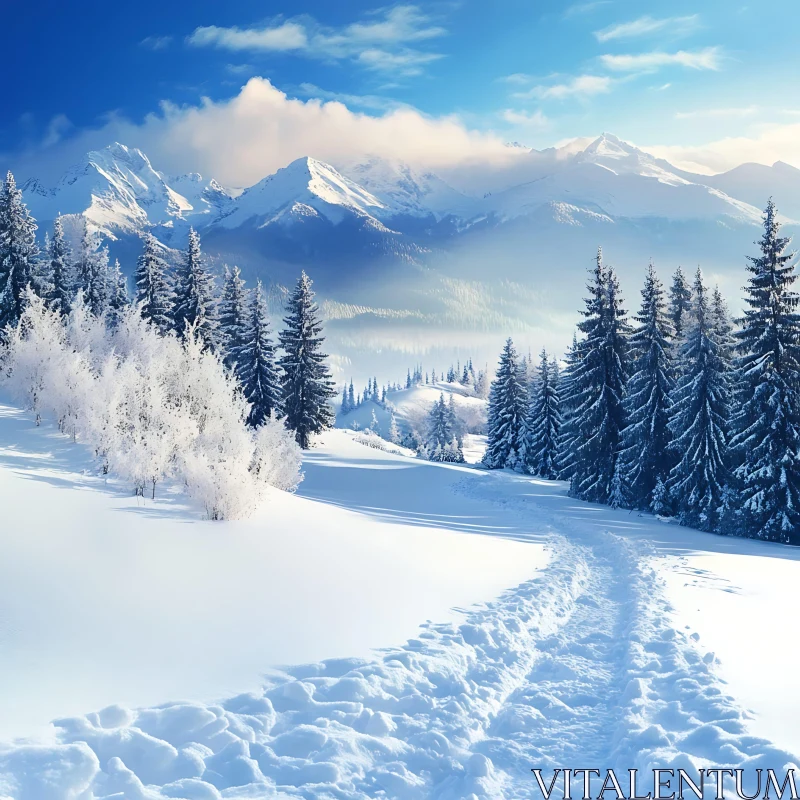 Winter Wonderland Mountain View AI Image