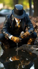 Dapper Gentleman in a Water and Land Fusion Style