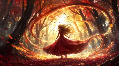 Magical Woman in Autumn Forest