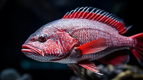 Exquisite Red and White Fish in Dark Aquarium