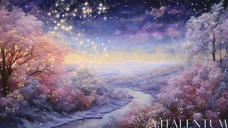 AI ART Enchanting Winter Wonderland with Sparkling Sky