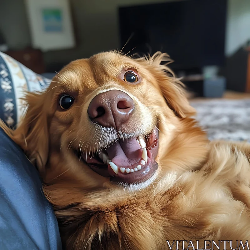 Happy Golden Retriever Indoor Close-Up AI Image