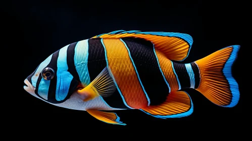 Orange and Azure Angelfish in Striped Composition