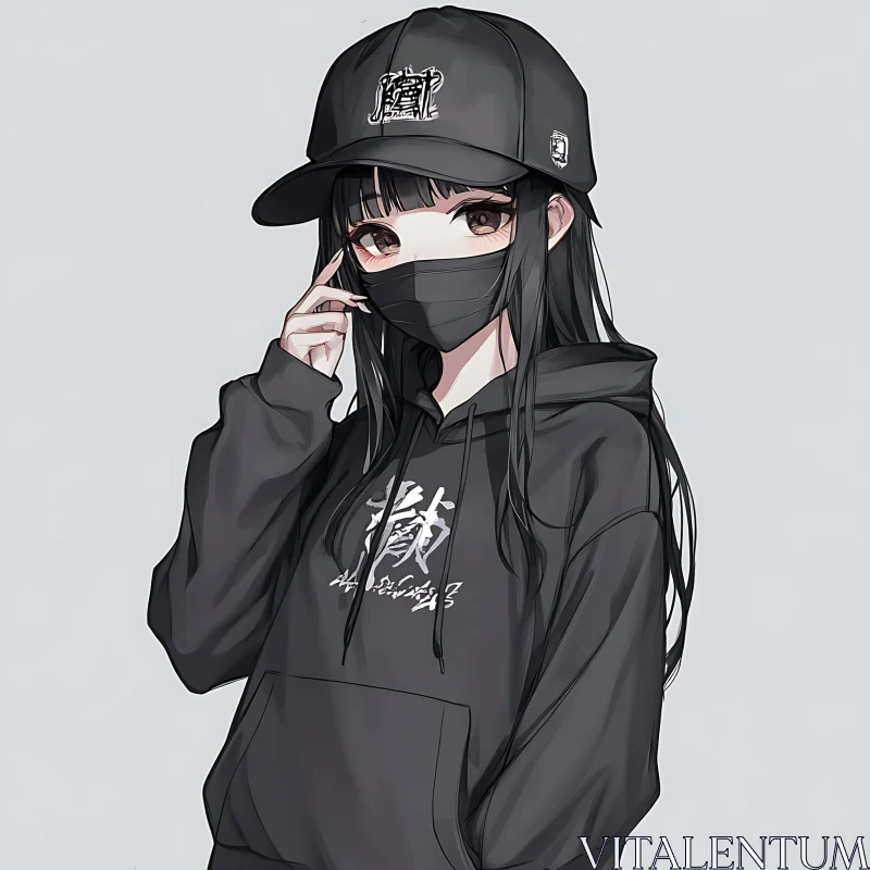 Masked Anime Girl in Dark Attire AI Image