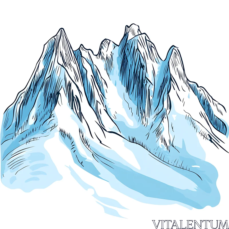 AI ART Snowy Mountain Range Artistic Sketch