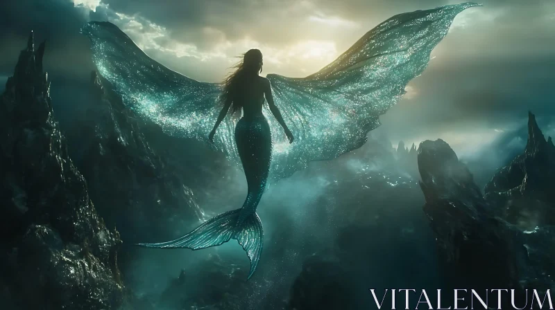 AI ART Winged Mermaid in a Mystical Seascape