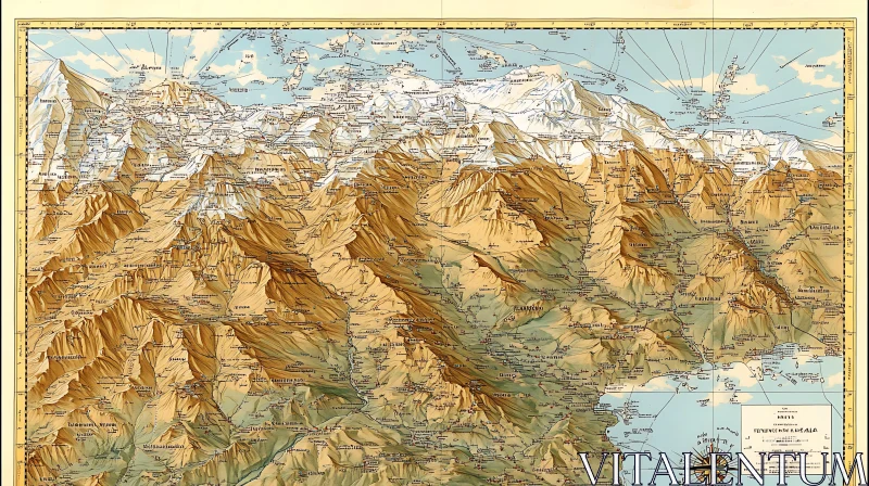 Antique Mountain Map AI Image