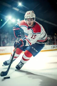 Dynamic Hockey Player in Action on the Ice Rink