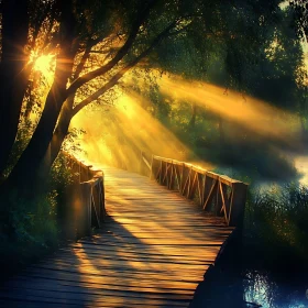 Golden Light on Forest Bridge