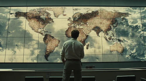 Man Analyzing Data on World Map