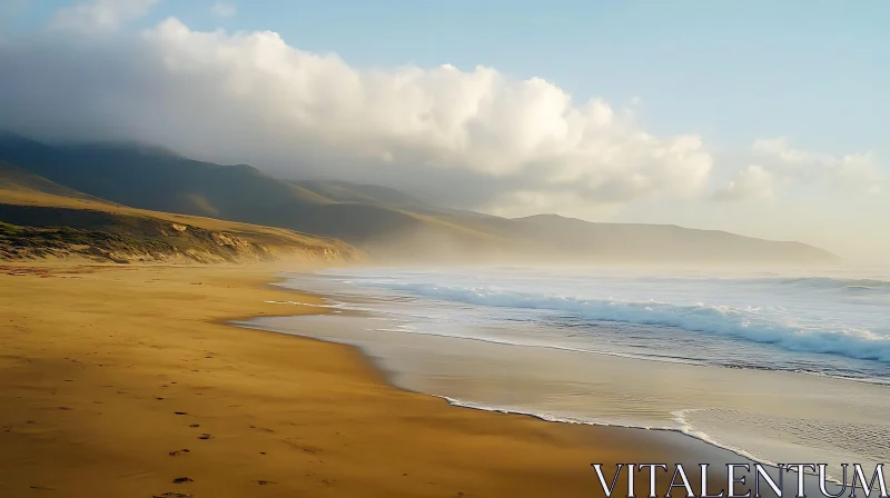 Coastal View with Waves and Clouds AI Image