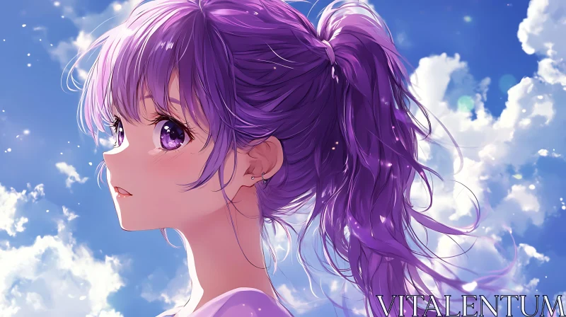 Expressive Anime Girl with Clouds AI Image