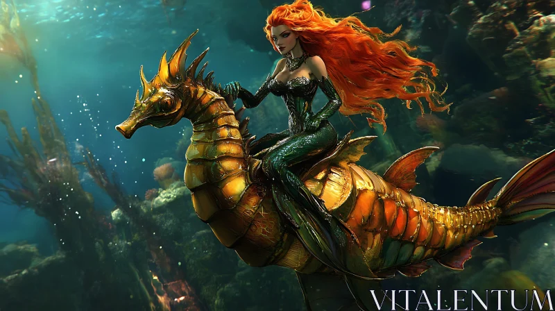 Ocean Fantasy: Mermaid and Seahorse AI Image