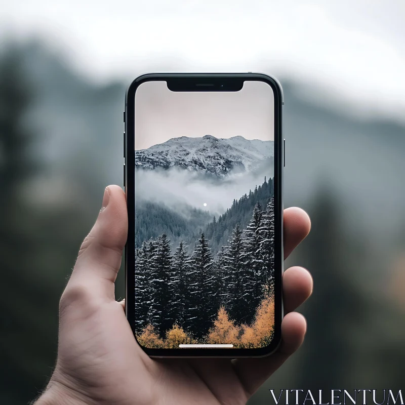 Snowy Mountain Landscape on Mobile AI Image