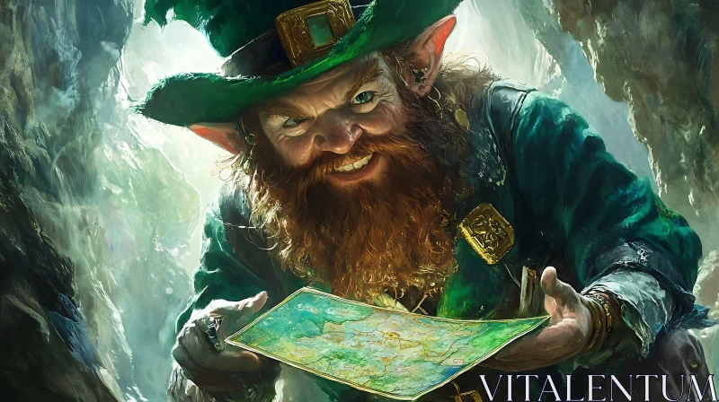 Mystical Leprechaun with Treasure Map AI Image