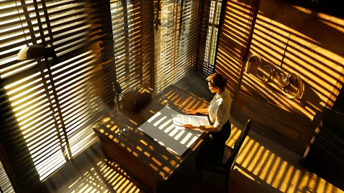 Woman Working in Sun-Drenched Office