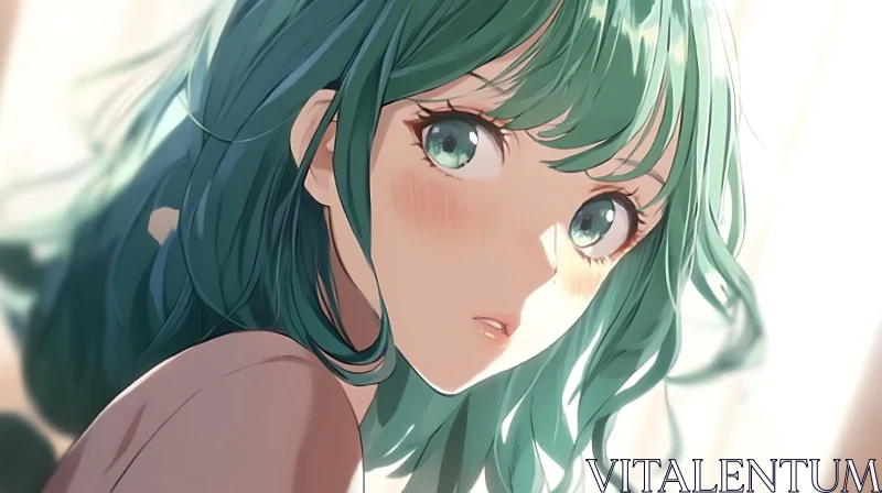 AI ART Green-Haired Anime Portrait