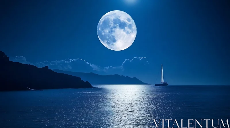 Moonlit Voyage: A Peaceful Night at Sea AI Image