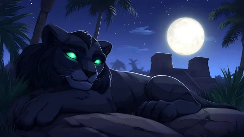 Nocturnal Lion Portrait with Glowing Eyes