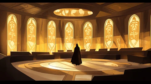 Figure in the Golden Lit Hall