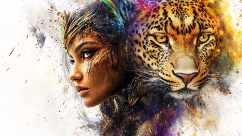 Abstract Portrait of Woman with Leopard