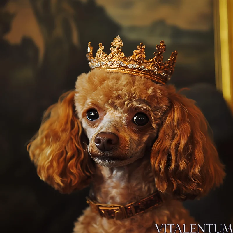 Royal Poodle Portrait with Crown and Collar AI Image