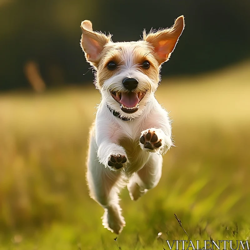 Joyful Puppy in Mid-Air Run in Nature AI Image