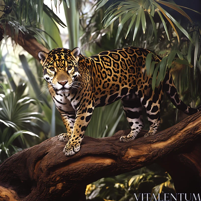 Spotted Jaguar on Tree Branch AI Image