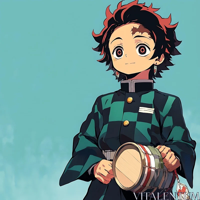 Anime Boy with Traditional Drum AI Image