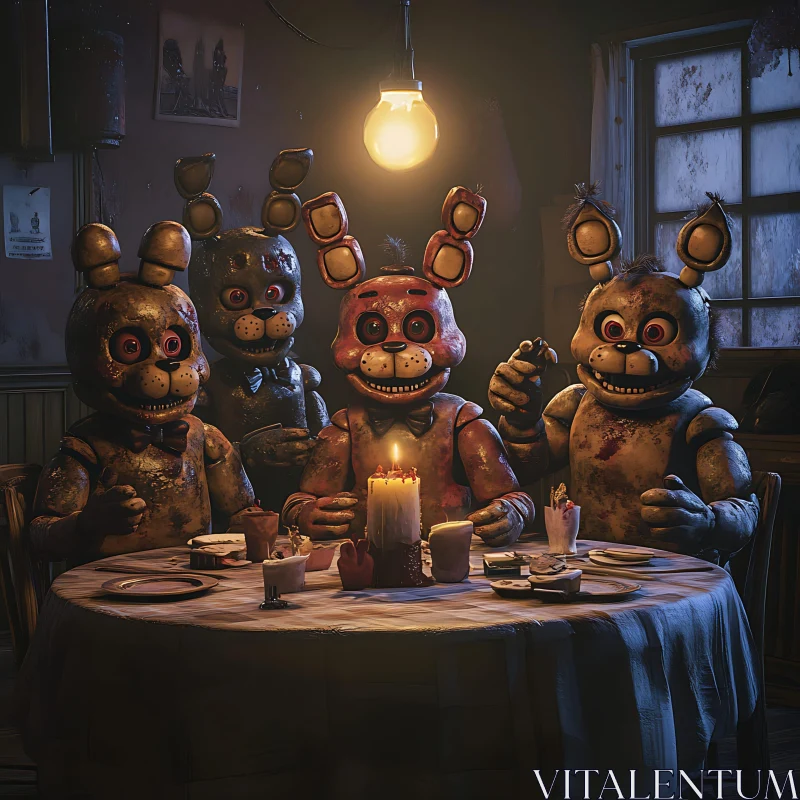 Unsettling Animatronic Gathering AI Image