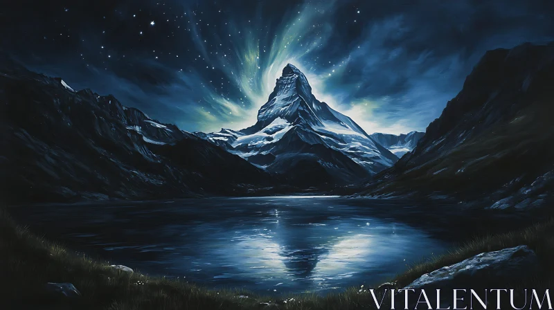 AI ART Serene Mountain Lake Under Northern Lights