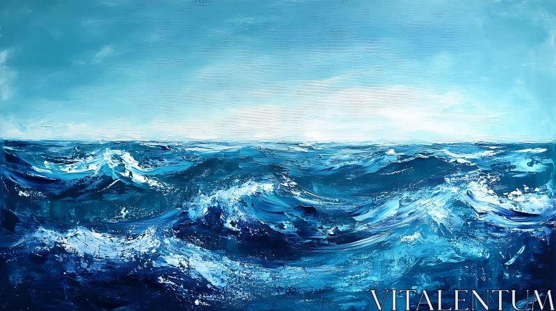 Blue Ocean Painting with Gentle Waves AI Image