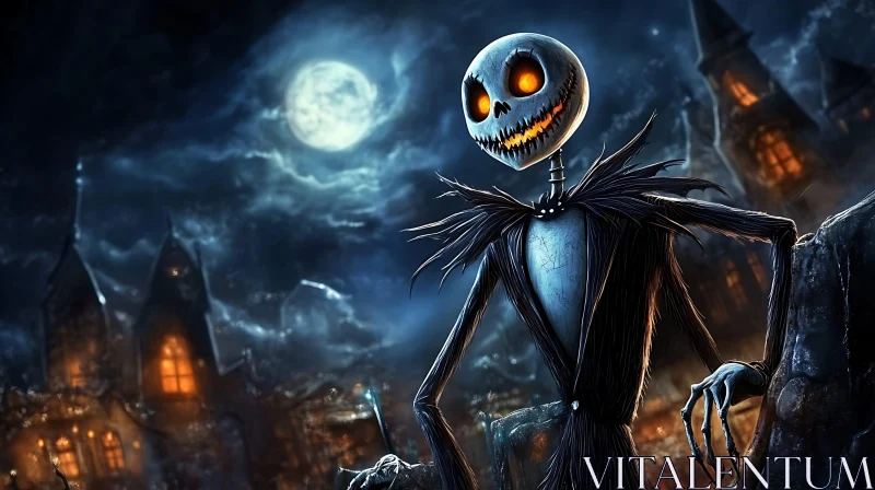 Halloween Night Skeleton Figure AI Image