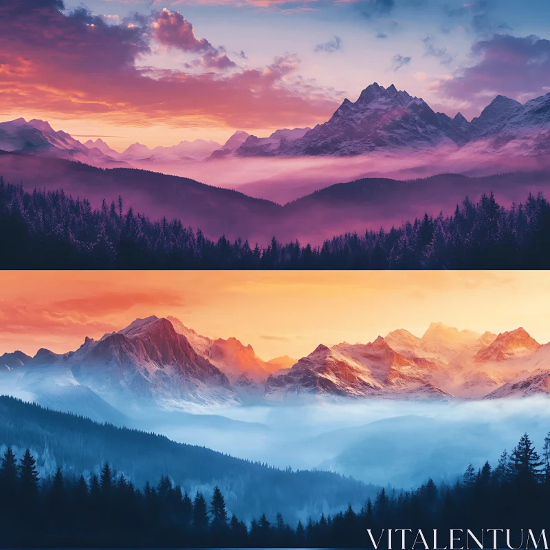 Mountain Landscape: Purple and Blue AI Image