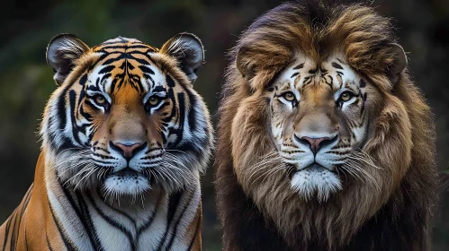Tiger and Lion Side by Side
