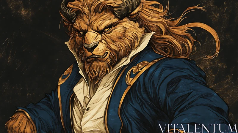 Fierce Man-Beast in Royal Blue Coat AI Image